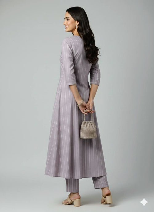 classic lavender Pinstripe A-Line Kurta Set