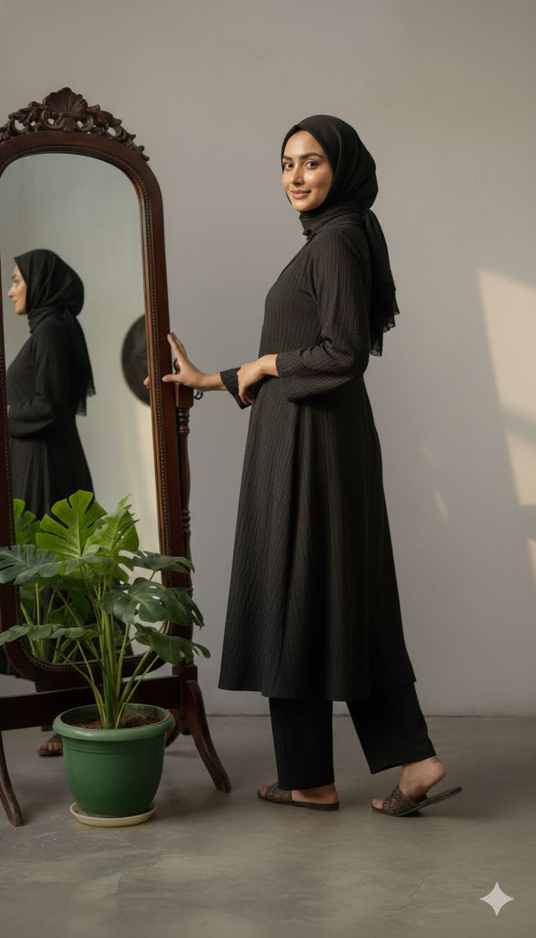 Midnight Black Dawn Ribbed Shirt-Style Co-ord set