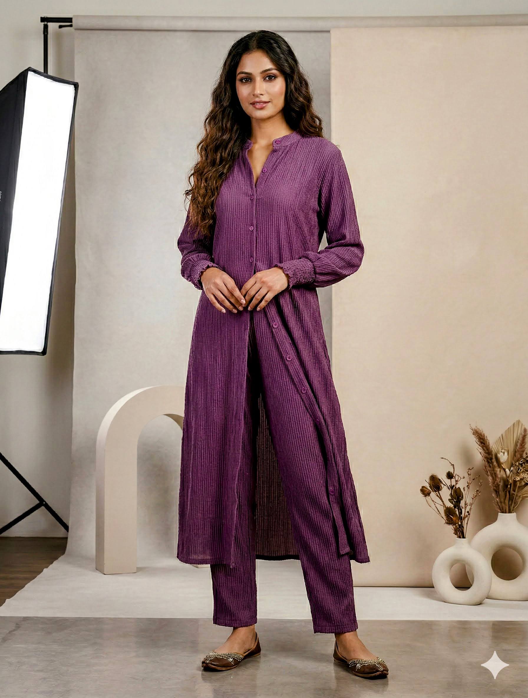 Wisteria Purple Button-Down Cord Set