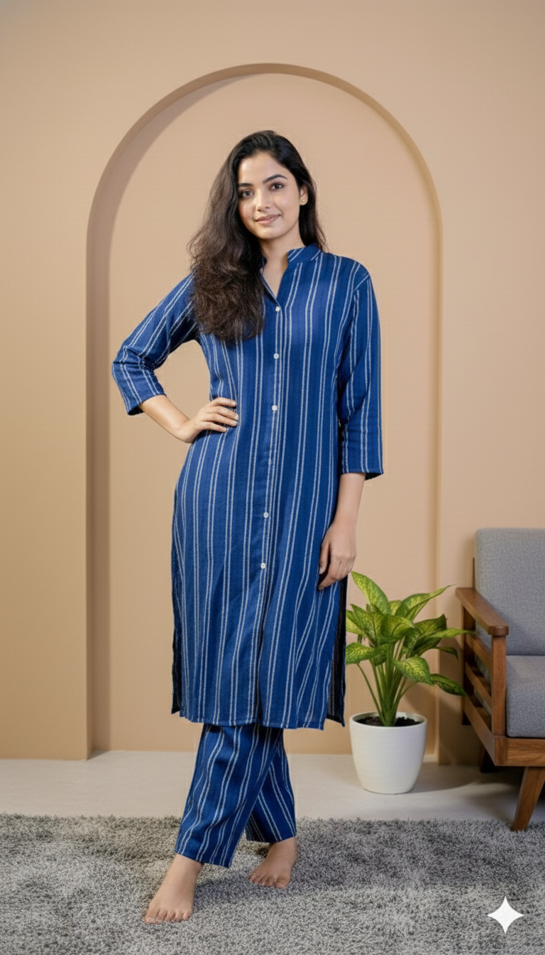 Cobalt Blue Button-Down Striped Tunic Set