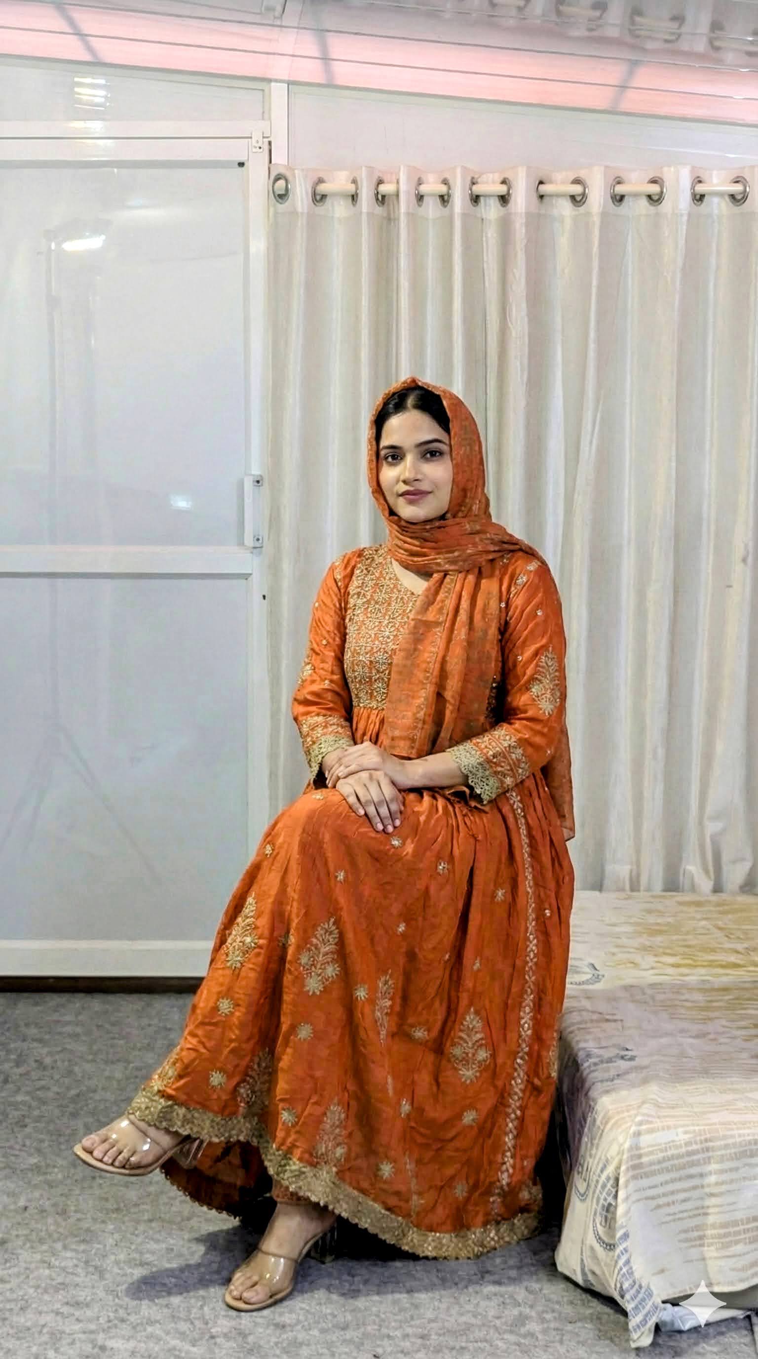 Rust orange anarkali kurta set with duppatta