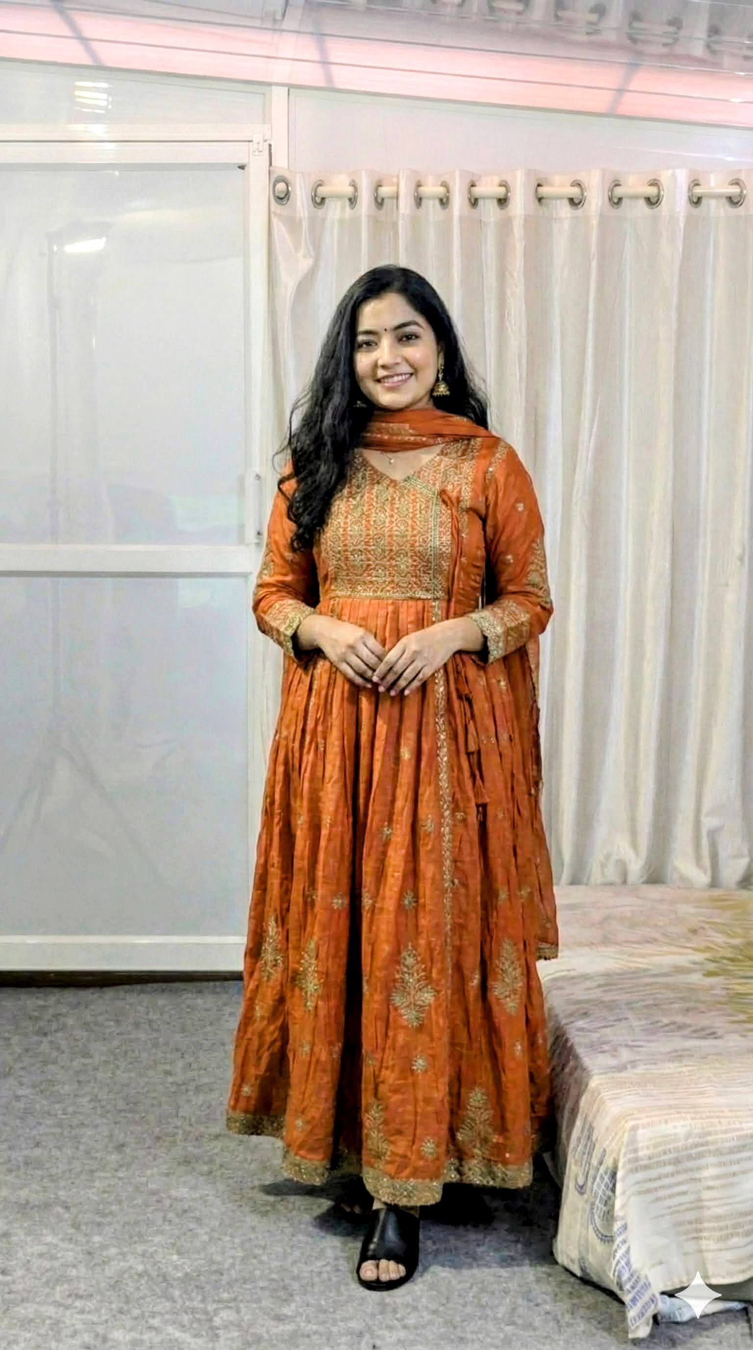 Rust orange anarkali kurta set with duppatta