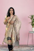 Golden Sand Silk-Blend Kurta Set with Navy Trousers