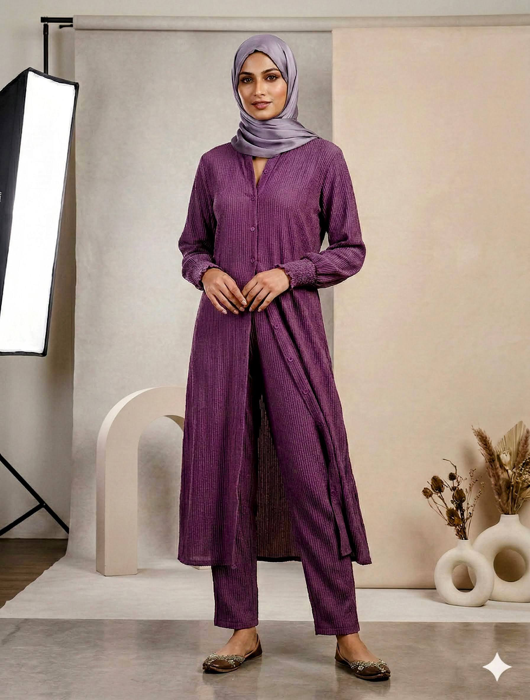 Wisteria Purple Button-Down Cord Set