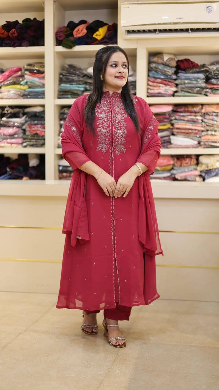 Royal Georgette Layered Kurta Set with Intricate Bodice Embroidery