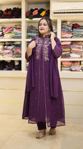Royal Georgette Layered Kurta Set with Intricate Bodice Embroidery