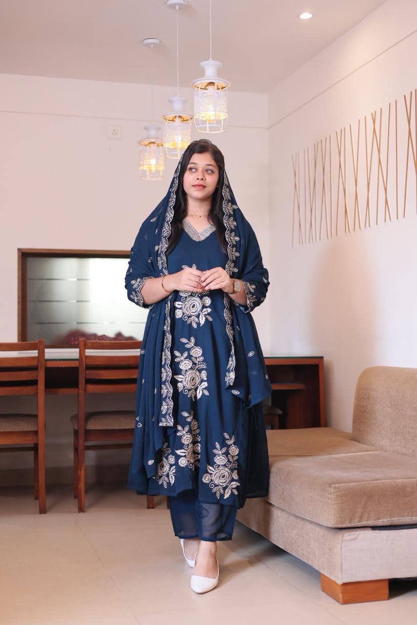 Floral Radiance Embroidered Georgette Salwar Set