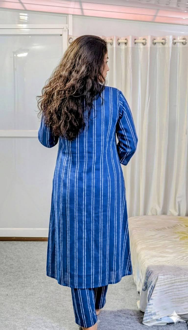 Classic Blue Button-Down Striped Tunic Set